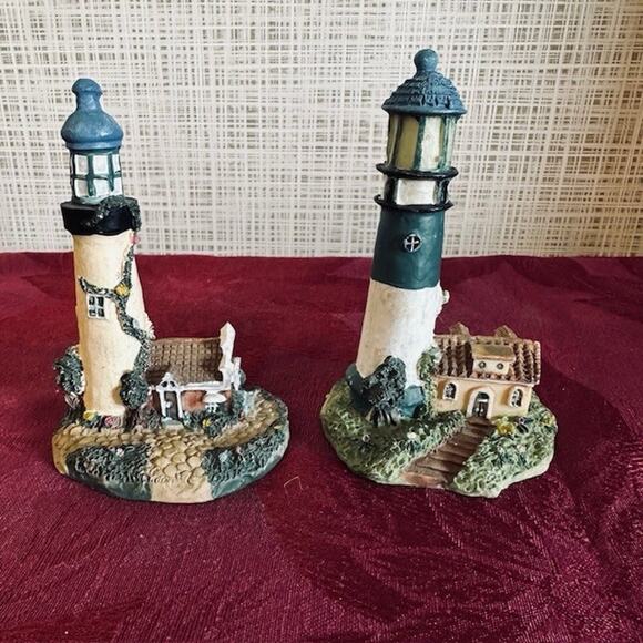 Lighthouse Ceramic Figurines Set of 2 Hand painted Decor Costal Core Nautical - Picture 14 of 15